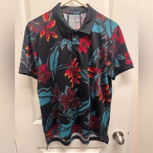 Bonobos Golf Polo with Red and Blue Floral Design M Flex size med slim fit